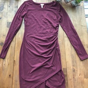 Leith | Maroon Ruched Long Sleeve Dress